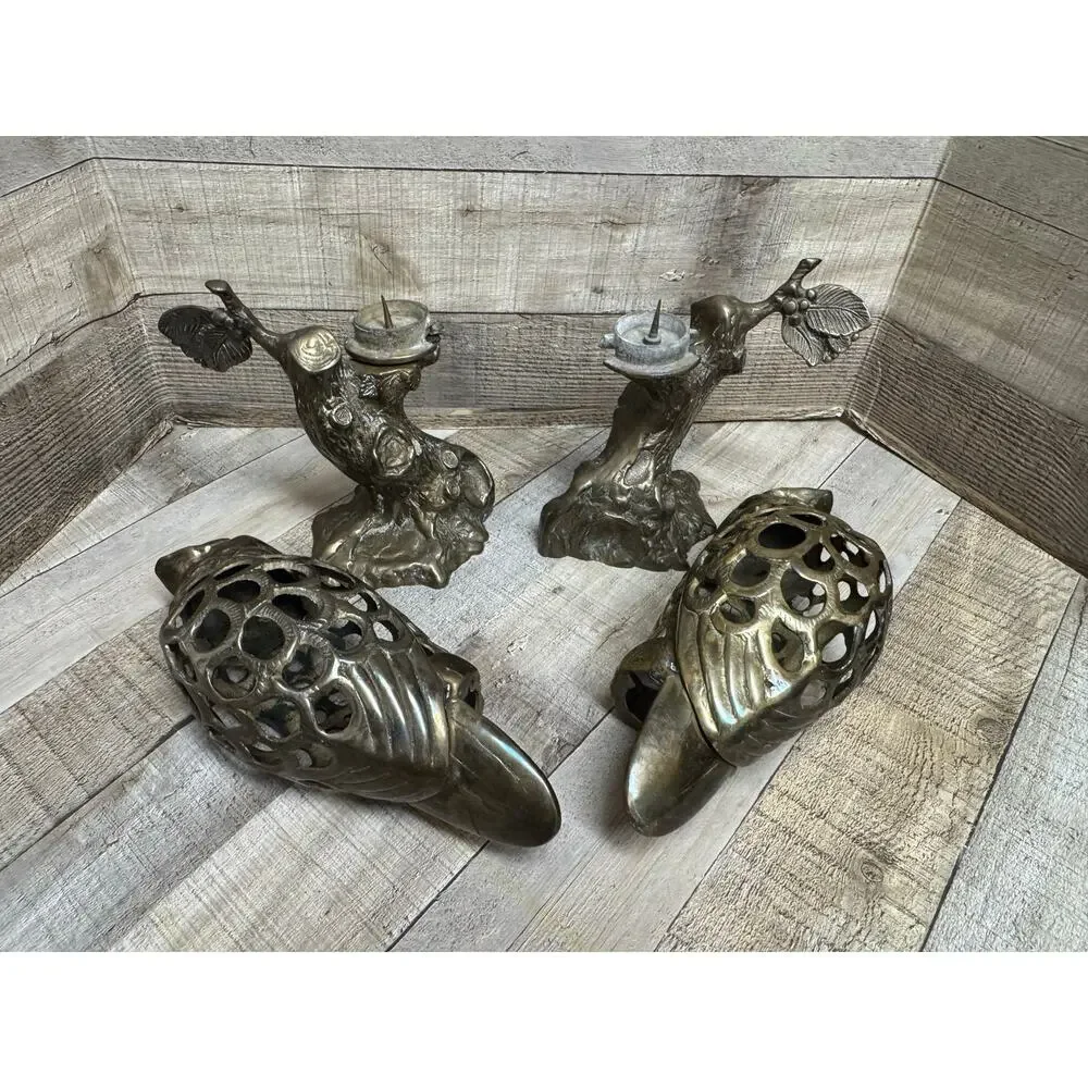 Vintage Brass Parrot Candle Holders